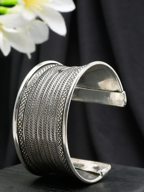 Sangria Silver-Plated Textured Oxidized Cuff Bracelet