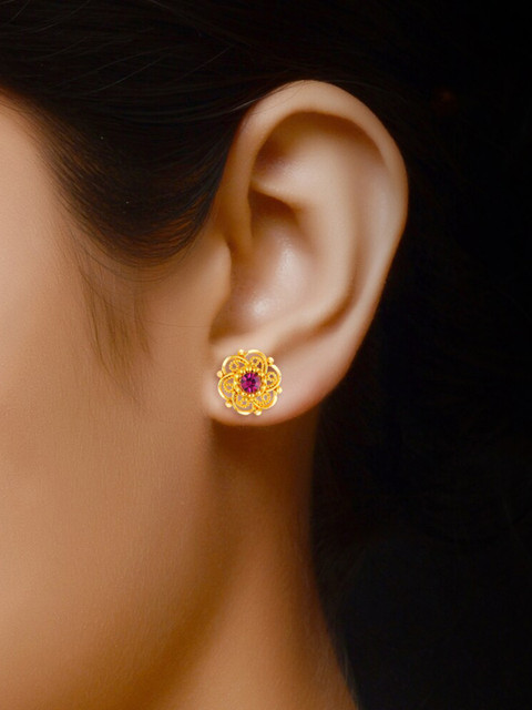 MEENAZ Gold-Plated Floral Studs Earrings - Image 4
