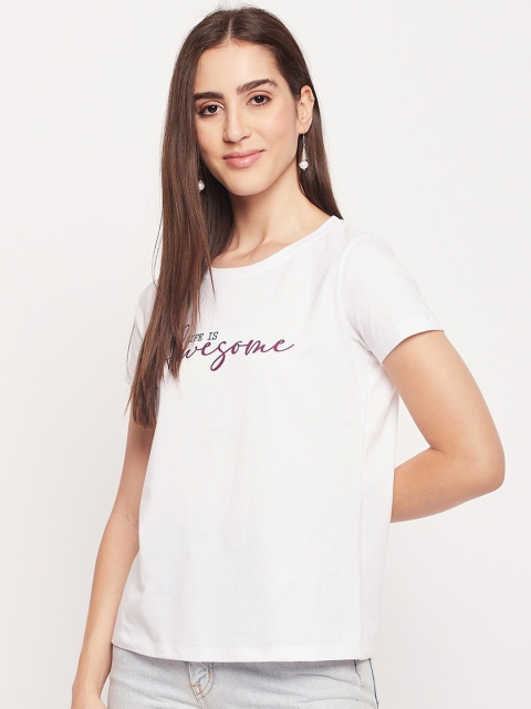 Mast & Harbour White Typography Printed Pure Cotton T-shirt - Image 4