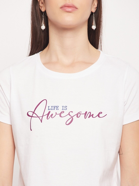 Mast & Harbour White Typography Printed Pure Cotton T-shirt - Image 2