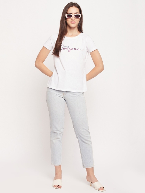 Mast & Harbour White Typography Printed Pure Cotton T-shirt - Image 6