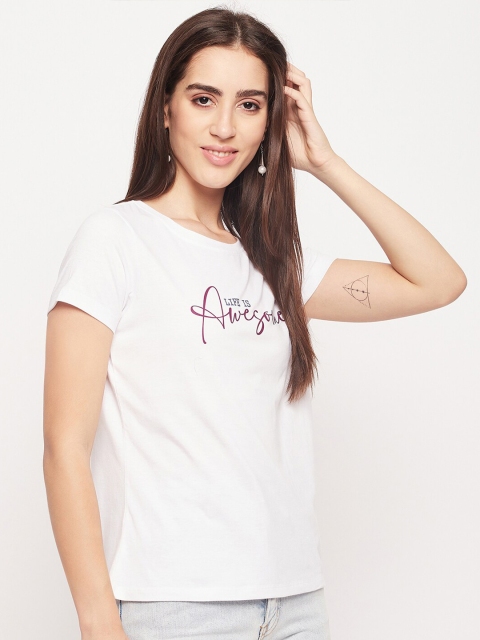 Mast & Harbour White Typography Printed Pure Cotton T-shirt - Image 3