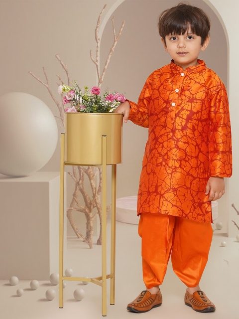 Sethukrishna Boys Mandarin Collar Printed Kurta - Image 6