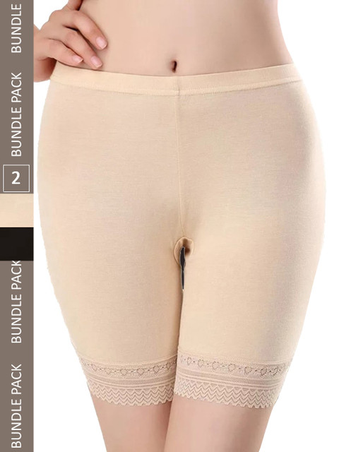 PLUMBURY Women Pack Of 2 Under Dress Cycling Shorts