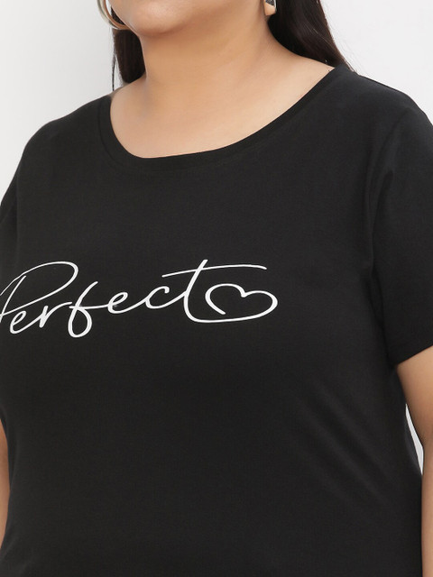 UnaOne Plus Size Typography Printed Cotton Regular Fit T-shirt - Image 2