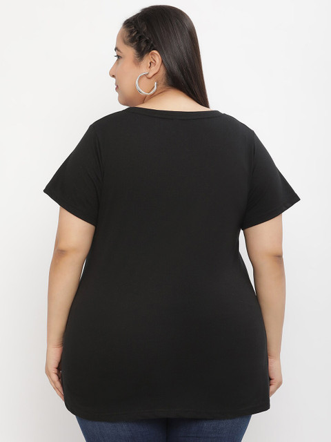 UnaOne Plus Size Typography Printed Cotton Regular Fit T-shirt - Image 4