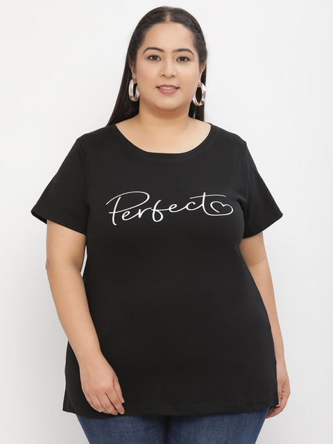 UnaOne Plus Size Typography Printed Cotton Regular Fit T-shirt