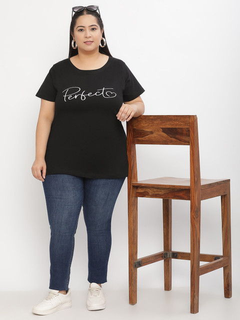 UnaOne Plus Size Typography Printed Cotton Regular Fit T-shirt - Image 5