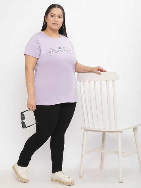 UnaOne Plus Size Typography Printed Regular Fit Cotton T-shirt - Image 5