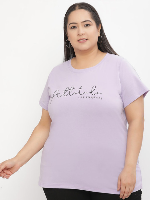 UnaOne Plus Size Typography Printed Regular Fit Cotton T-shirt - Image 3