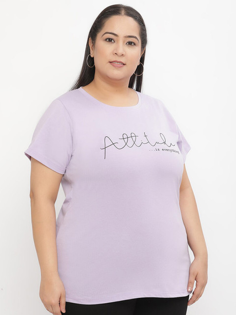 UnaOne Plus Size Typography Printed Regular Fit Cotton T-shirt