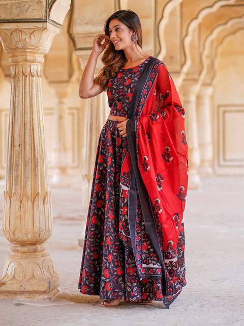 KALINI Floral Printed Ready to Wear Lehenga & Blouse With Dupatta - Image 3
