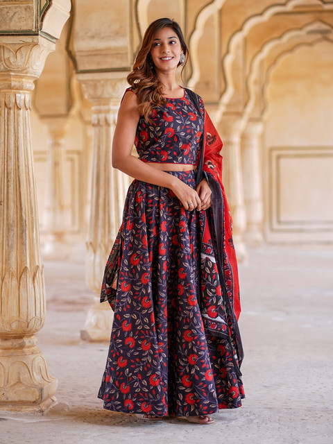 KALINI Floral Printed Ready to Wear Lehenga & Blouse With Dupatta - Jal  Fashion