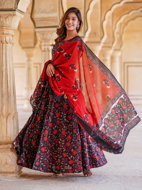 KALINI Floral Printed Ready to Wear Lehenga & Blouse With Dupatta - Image 6