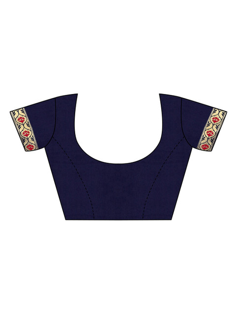 Anouk Pink & Navy Blue Ethnic Motifs Woven Design Zari Banarasi Saree - Image 5
