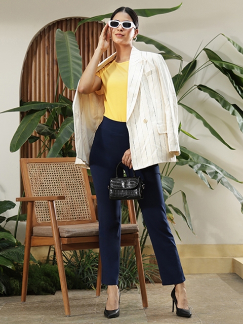 Blissclub Women Relaxed Straight Leg Straight Fit High-Rise Wrinkle Free Trousers
