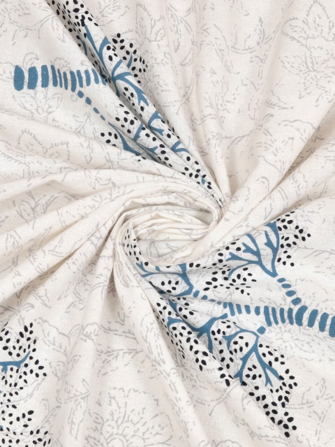 Sangria White & Blue Floral-Printed 210TC Cotton King Bedsheet With 2 Pillow Covers - Image 5