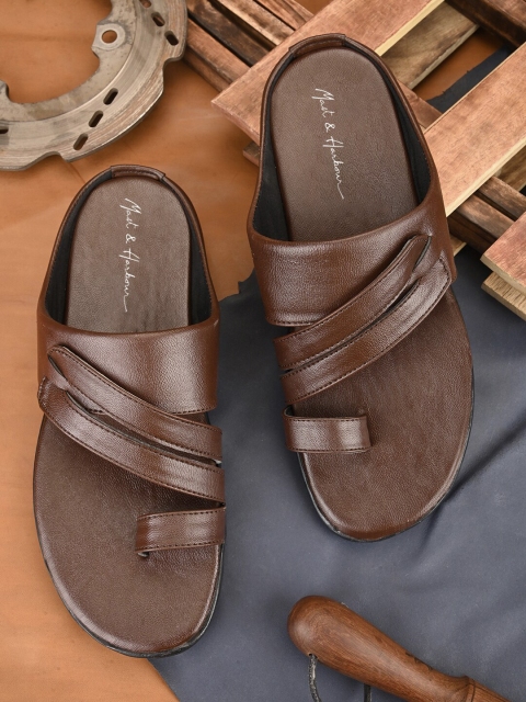 Mast & Harbour Men Brown Textured Comfort Sandals