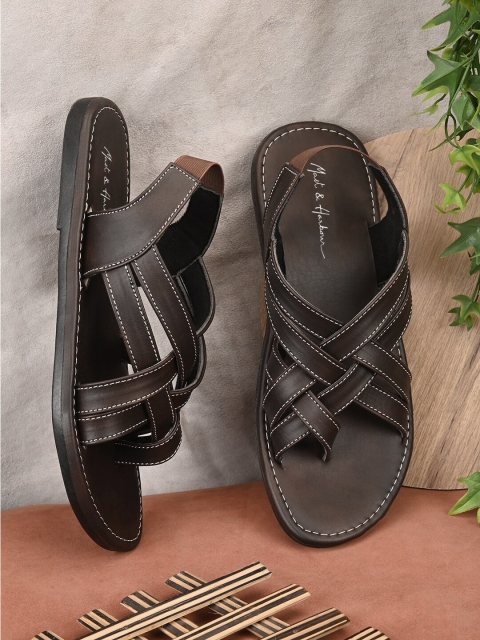 Mast & Harbour Men Brown One Toe Comfort Sandals
