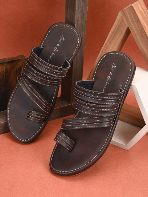Mast & Harbour Men Brown Open One Toe Comfort Sandals