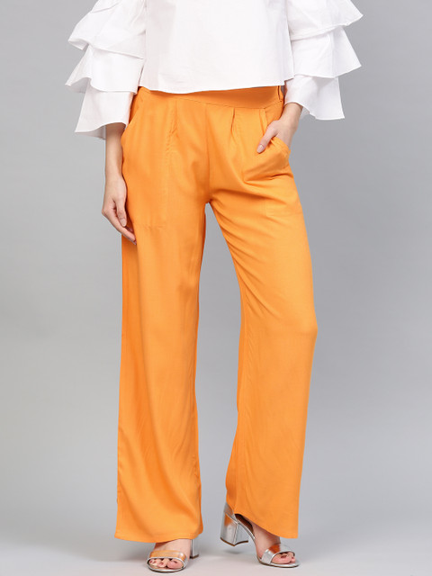 Jaipur Kurti Women Orange Straight Solid Palazzos