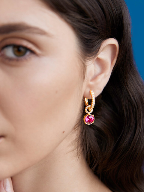 AIKA BY MINUTIAE Gold-Toned Contemporary Crystals Drop Earrings - Image 7