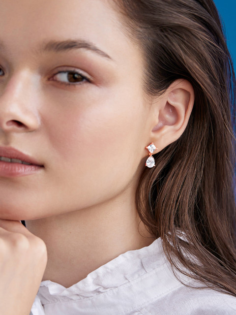 AIKA BY MINUTIAE Rose Gold-Plated Crystals-Studded Drop Earrings