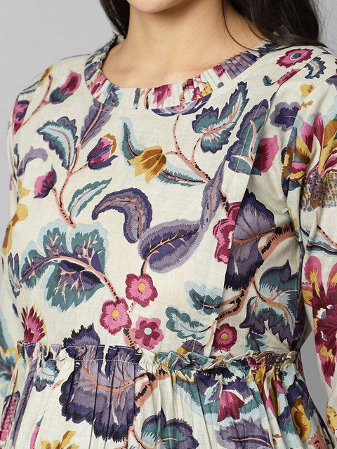 Aanyor Maternity Floral Printed Tiered Gathers Detailed Cotton Fit & Flare Dress - Image 2