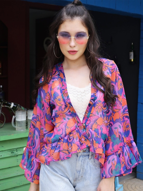 Sera Women Floral Printed Open Front Shrug