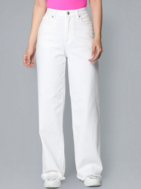 Flying Machine Women Wide Leg High-Rise Low Distress Stretchable Jeans