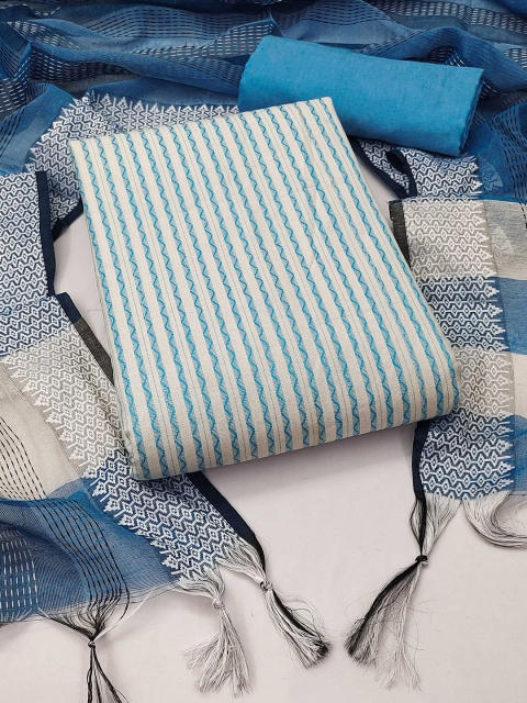 KALINI Woven Design Striped Unstitched Dress Material