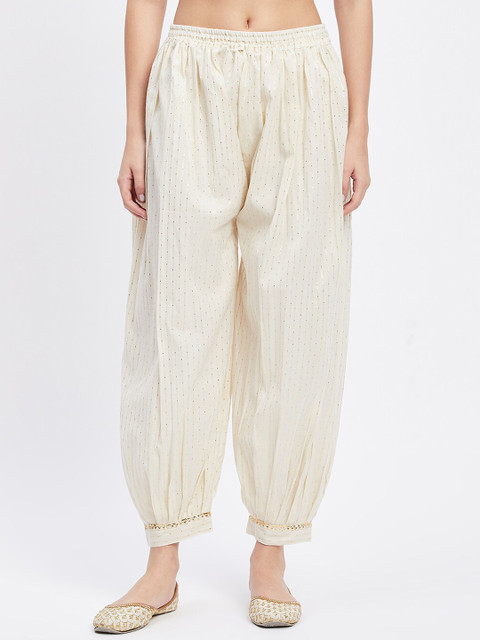 Clora Creation Women Sequinned Embellished Striped Cotton Salwar