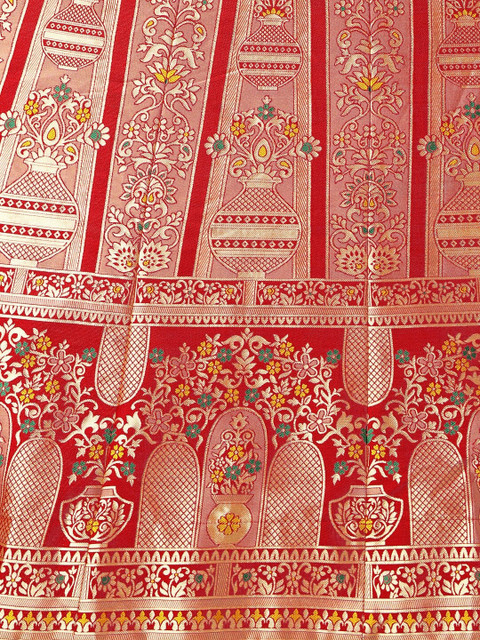 PURVAJA Woven Design V-Neck Ready to Wear Lehenga & Unstitched Blouse With Dupatta - Image 3