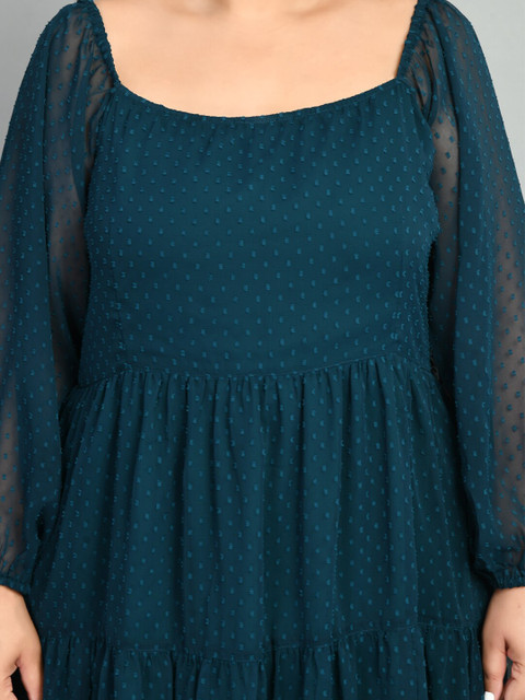 PrettyPlus by Desinoor.com Plus Size Self Design Tiered Fit and Flare Midi Dress - Image 2