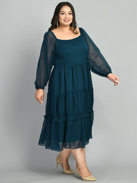 PrettyPlus by Desinoor.com Plus Size Self Design Tiered Fit and Flare Midi Dress - Image 3