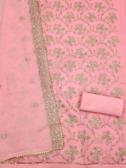 KALINI Floral Embroidered Art Silk Unstitched Dress Material - Image 3