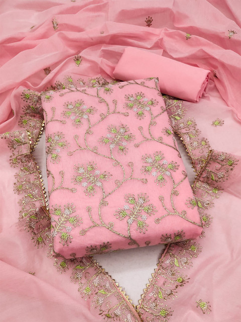 KALINI Floral Embroidered Art Silk Unstitched Dress Material