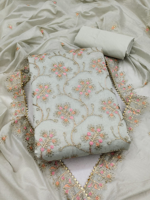 KALINI Floral Embroidered Art Silk Unstitched Dress Material