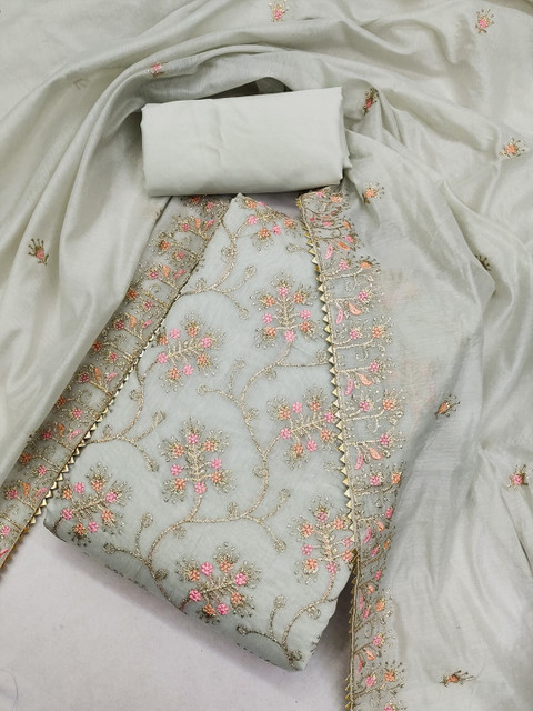 KALINI Floral Embroidered Art Silk Unstitched Dress Material - Image 2