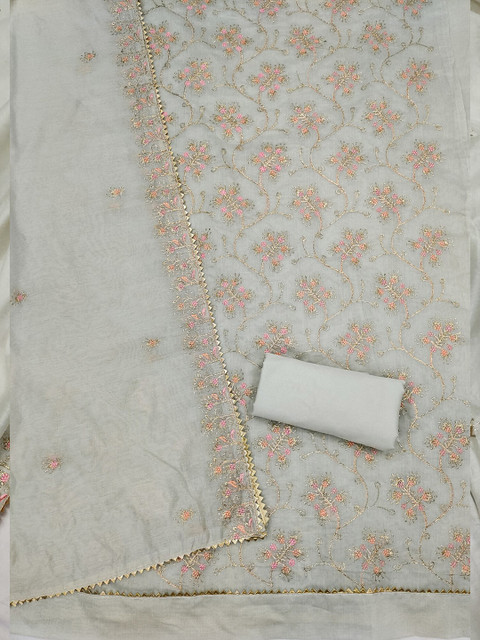 KALINI Floral Embroidered Art Silk Unstitched Dress Material - Image 3