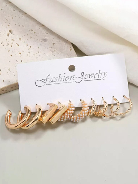 KARISHMA KREATIONS Set Of 5 Gold-Plated Contemporary Hoop Earrings - Image 2