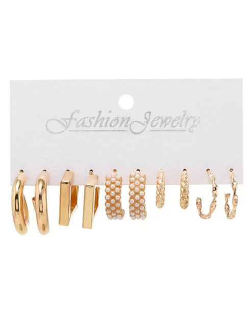KARISHMA KREATIONS Set Of 5 Gold-Plated Contemporary Hoop Earrings - Image 3