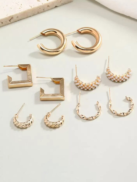 KARISHMA KREATIONS Set Of 5 Gold-Plated Contemporary Hoop Earrings - Image 4