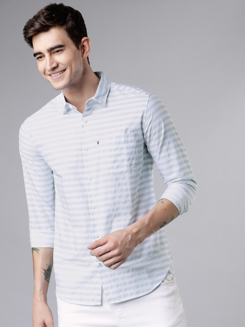 Blue Slim Fit Striped Casual Shirt 