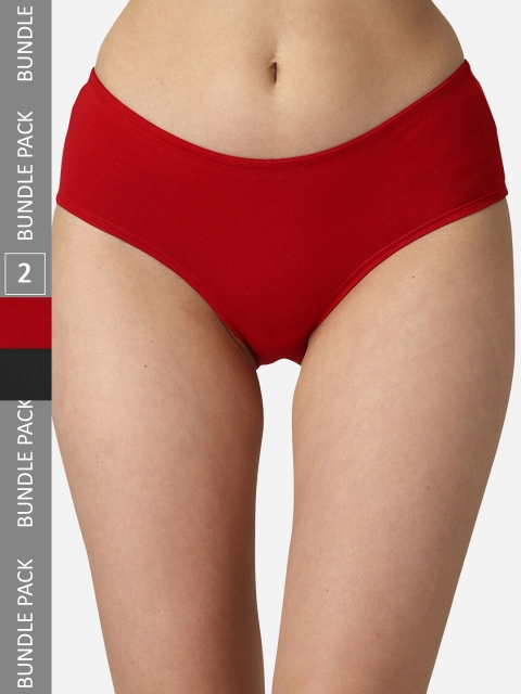 Soie Women Pack Of 2 Mid Rise High Coverage Solid Colour Cotton Stretch Briefs