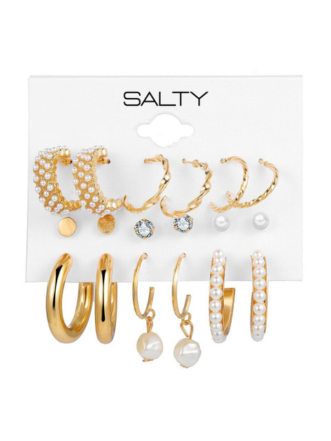SALTY Women Set of 9 Chunky Freshwater Pearl Hoop Earrings - Image 4