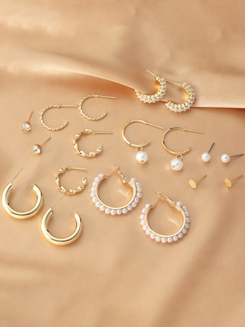 SALTY Women Set of 9 Chunky Freshwater Pearl Hoop Earrings - Image 3