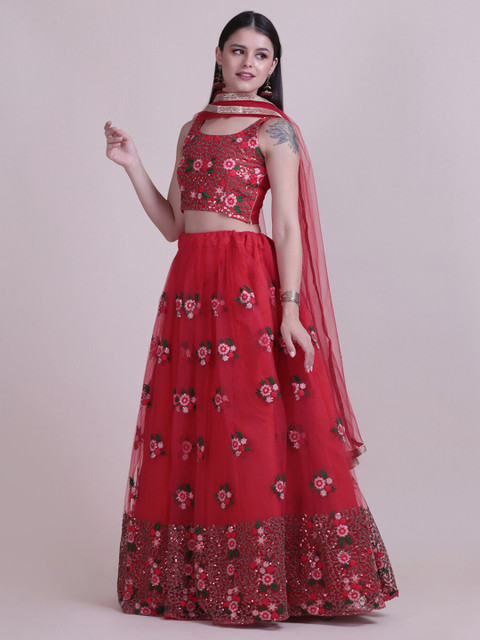 Warthy Ent Embroidered Thread Work Semi-Stitched Lehenga & Unstitched Blouse With Dupatta - Image 4