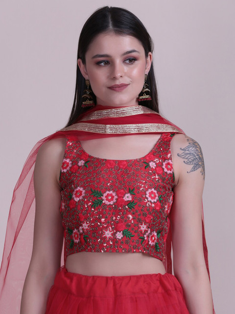 Warthy Ent Embroidered Thread Work Semi-Stitched Lehenga & Unstitched Blouse With Dupatta - Image 7