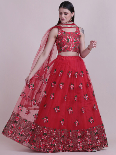 Warthy Ent Embroidered Thread Work Semi-Stitched Lehenga & Unstitched Blouse With Dupatta - Image 3